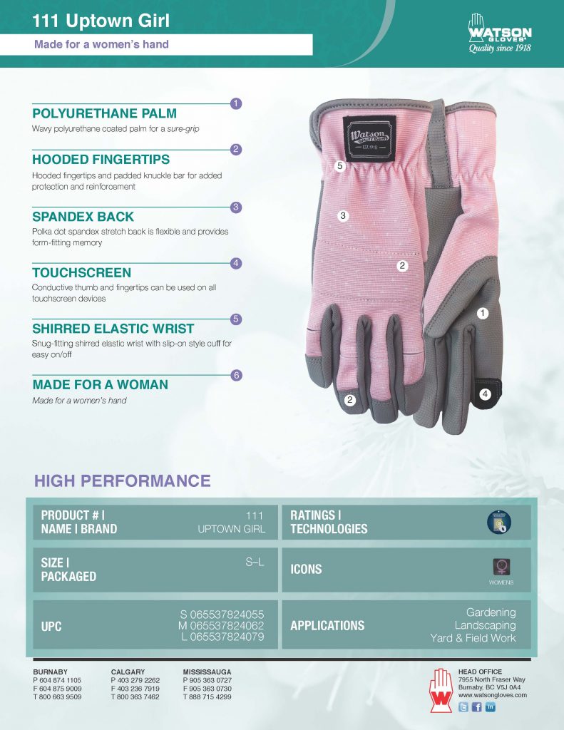 111 Uptown Girl Spec Sheet NP - Watson Gloves