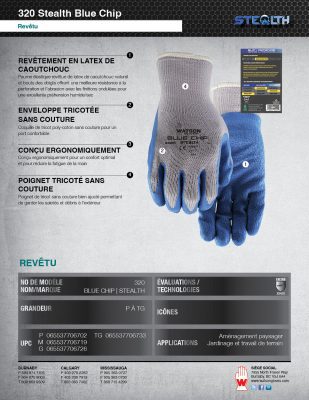 Watson Gloves 320 Stealth Blue Chip Seamless Knit Gloves French Spec Sheet IMG