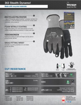 353 Stealth Dynamo Seamless Knit Glove Spec Sheet