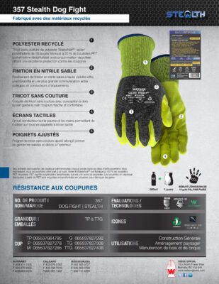 357 Stealth Dog Fight Cut Resistant Gloves French Spec Sheet IMG