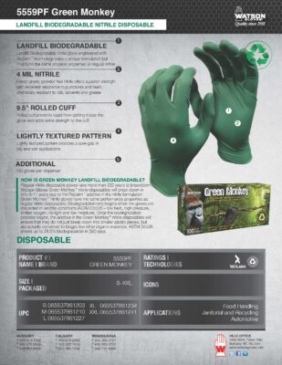 5559PF Green Monkey Disposable Gloves Spec Sheet