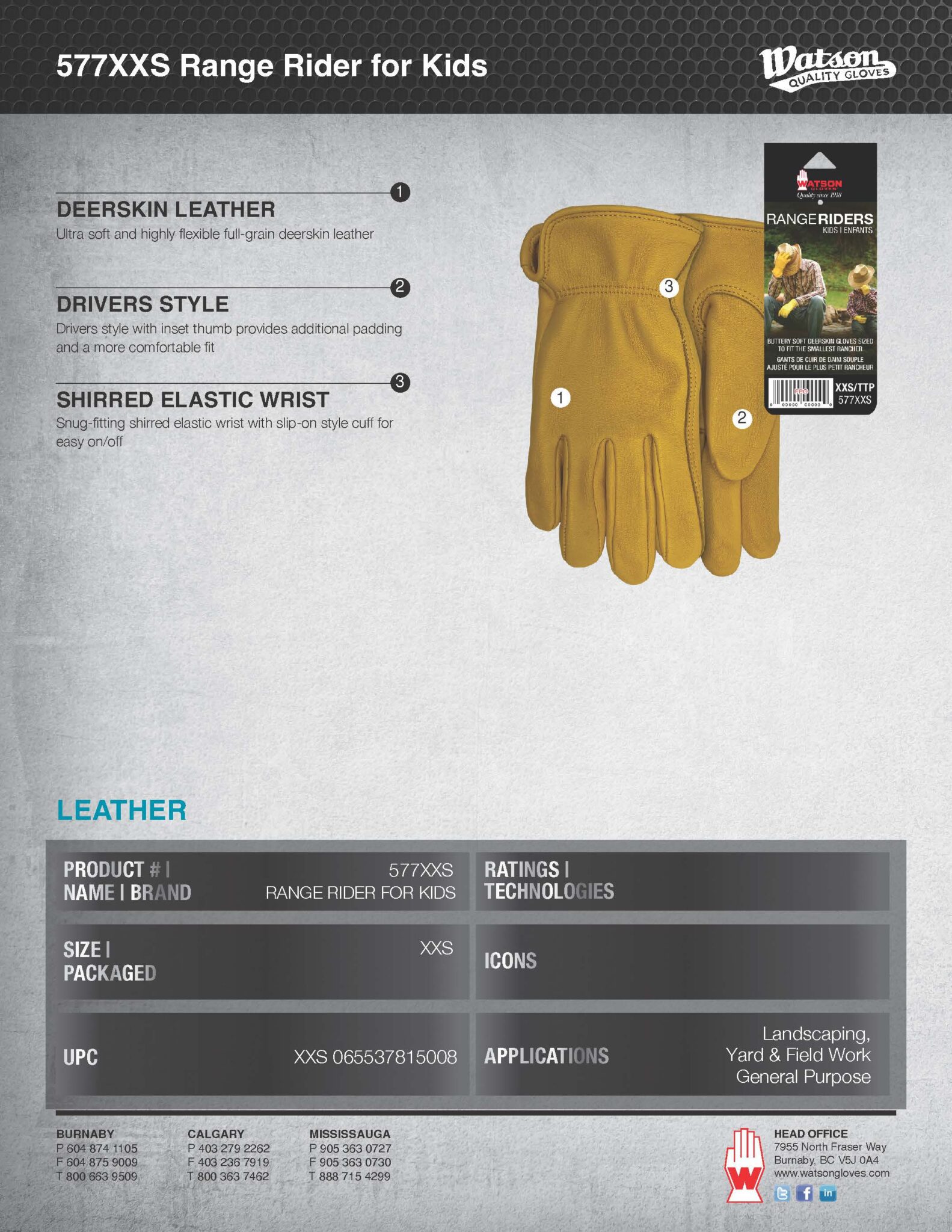 Range Rider Gear 577XXS Range Rider for Kids Spec Sheet IMG - Watson Gloves