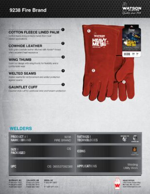 9238 Fire Brand Heavy Metal Leather Glove Spec Sheet
