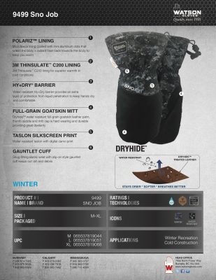 9499 Sno Job Spec Sheet