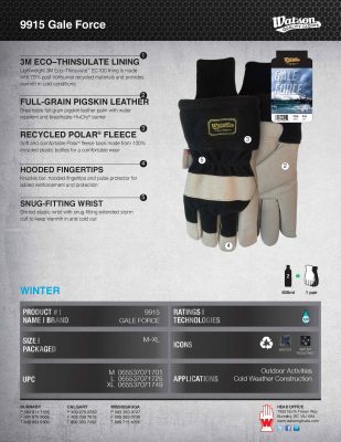 9915 Gale Force Sustainable WasteNot Fleece Winter Combo Glove Spec Sheet IMG