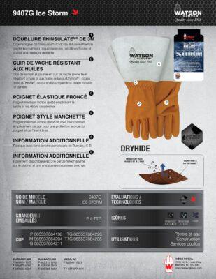 9407G Ice Storm Glove Spec Sheet French
