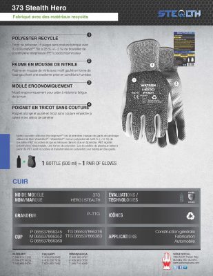 373 Stealth Hero Spec Sheet French
