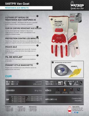 549TPR Van Goat Goatskin Leather Work Glove with Cut resistance And Arc Flash French Spec Sheet IMG