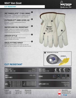 9547 Van Goat Leather Winter Gloves Spec Sheet IMG