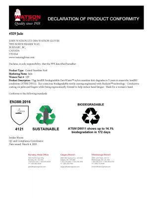 329 Jade Declaration of Product Conformity