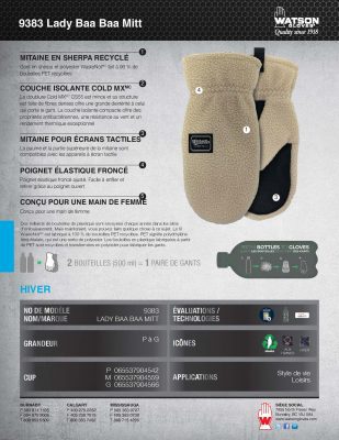 9383 Lady Baa Baa Mitt Spec Sheet French