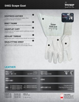 546G Scape Goat Gauntlet Glove Spec Sheet