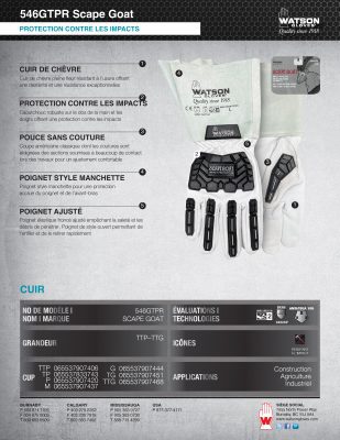 546GTPR Scape Goat Gauntlet Glove French Spec Sheet IMG
