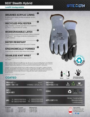 9337 Stealth Hybrid Seamless Knit Lined Glove Spec Sheet IMG