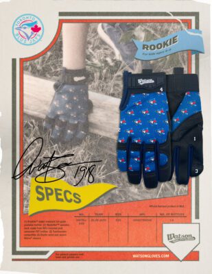 005TBJ-XXS Toronto Blue Jays Kids Work Gloves - Heritage Card Spec Sheet IMG