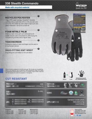 338 Stealth Commando High Gauge Sustainable Work Glove Spec Sheet