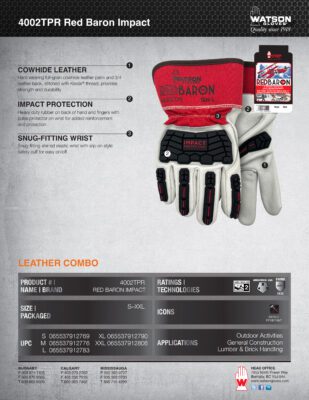 4002TPR Red Baron Impact Leather Combo Glove Spec Sheet