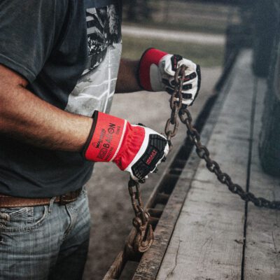 Red Baron TPR Impact Gloves Cotton Drill Back Cowhide Leather