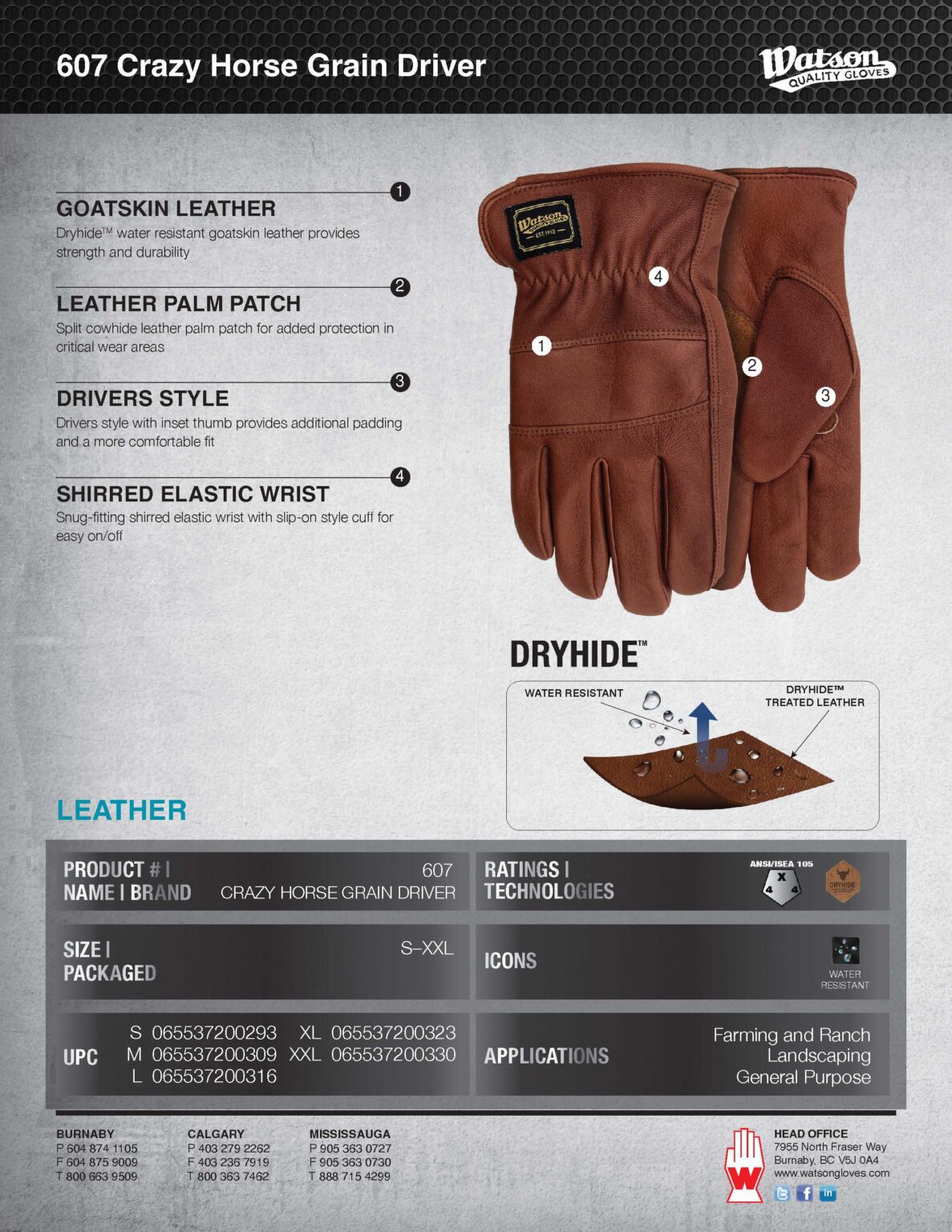 607 Crazy Horse Grain Water Resistant Leather Driver Spec Sheet IMG ...