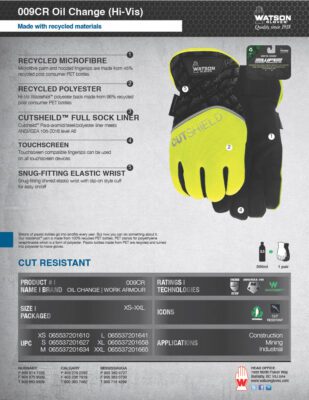 009CR Oil Change Glove Spec Sheet
