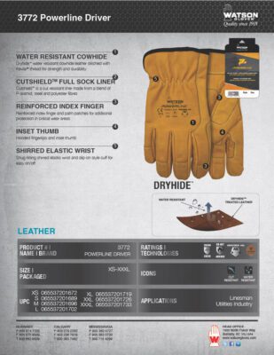 3772 Powerline Driver Glove Spec Sheet